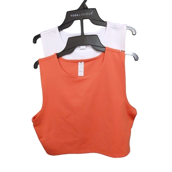 Yogalicious 2 Pc White Apricot Orange Nicki Muscle Crop Tank Tops Womens Size L - Picture 4 of 10